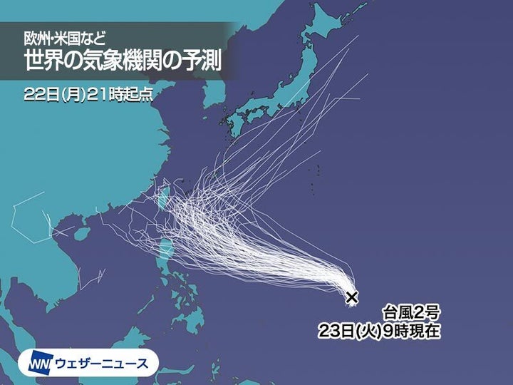 参考 世界各国の気象機関が計算した進路のシミュレーション結果