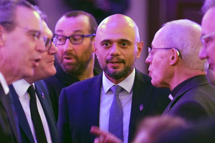 Sajid Javid (centre) and The Archbishop of Canterbury, Justin Welby (right) at a commemorative ceremony at St John's Smith Square in London ahead of Holocaust Memorial Day. Picture date: Wednesday January 25, 2023.