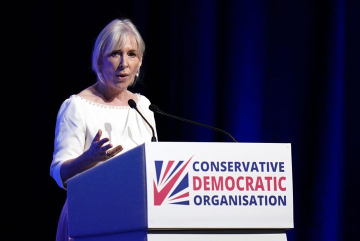 Nadine Dorries gives a speech during the Conservative Democratic Organisation conference earlier this month.