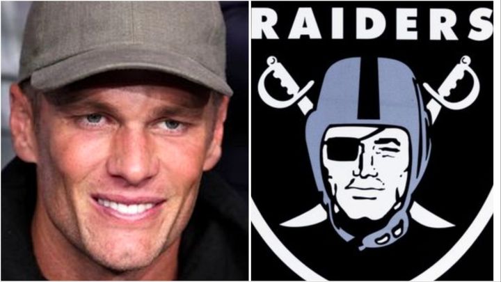 Tom Brady and the Raiders logo.