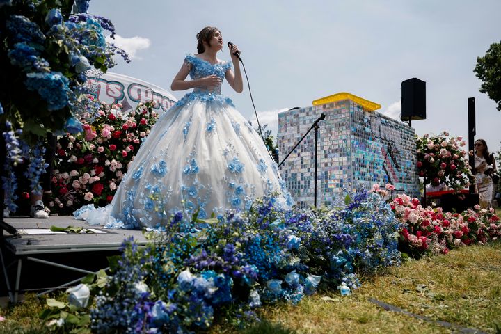Michael J. Coppola, 15, from Long Island, performs a song during the Trans Youth Prom outside of the U.S. Capitol building.
