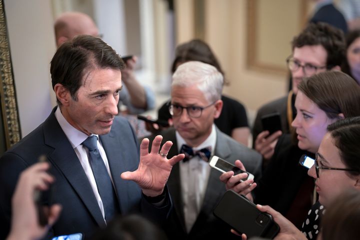 Rep. Garret Graves (R-La.), left, and Rep. Patrick McHenry (R-N.C.), chair of the House Financial Services Committee, told reporters Tuesday that Democrats should only expect an increase in the debt ceiling if a deal is struck on the issue between the House GOP and the White House.