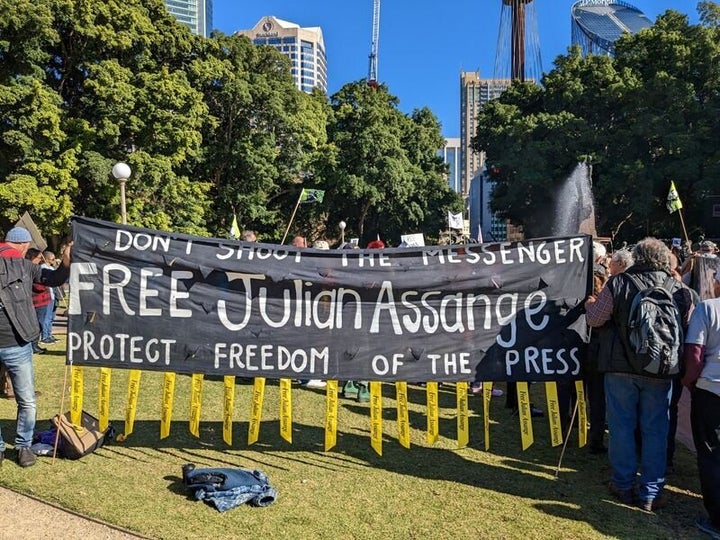 Julian Assange's supporters demonstrate at Hyde Park, Sydney, Australia May 24, 2023. REUTERS/Lewis Jackson