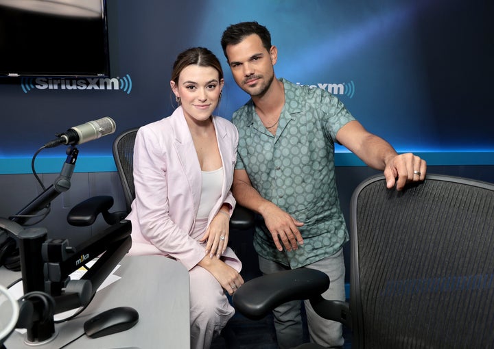 Tay Dome Lautner (left) and Taylor Lautner co-host "The Squeeze" podcast.