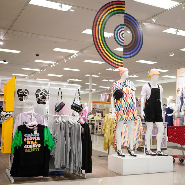 Pride Month merchandise is displayed Wednesday at the front of a Target store in Hackensack, New Jersey. Target is removing certain items from its stores and making other changes to its LGBTQ+ merchandise nationwide ahead of Pride Month after backlash from some customers.