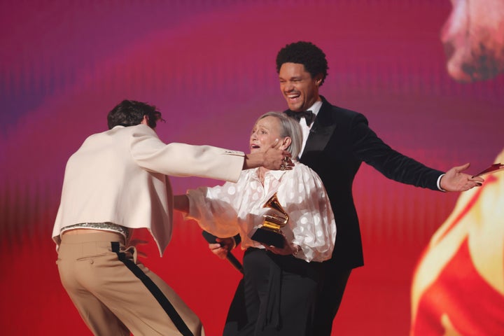 Harry Styles, Reina Lafantaisie and Trevor Noah at the 2023 Grammy Awards.