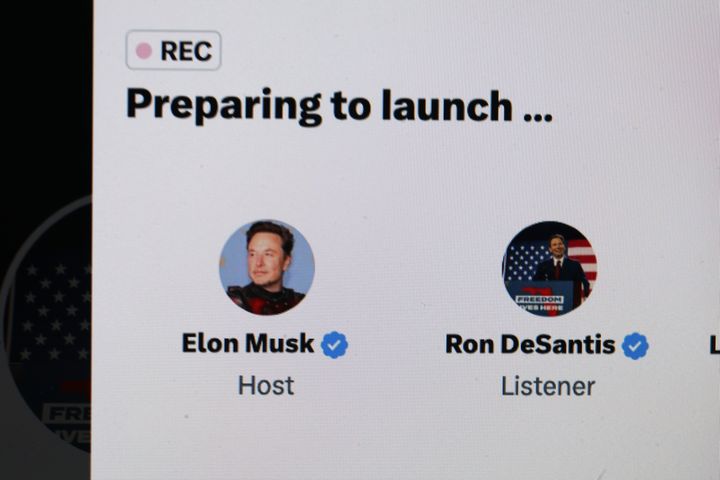 In this photo illustration, Florida Gov. Ron DeSantis joins Elon Musk on Twitter Spaces to formally announce his run for the Republican nomination for president.