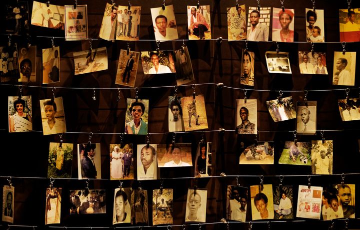 Family photographs of some genocide victims are shown in an exhibition in Kigali, Rwanda. 