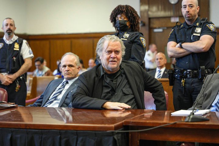 Steve Bannon, center, is shown in court Thursday in New York.