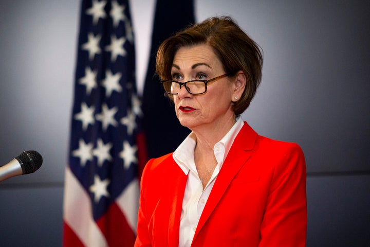 Iowa Governor Kim Reynolds speaks in May 2020. As the federal government scrambles to crack down on surging child labor violations, lawmakers in states like Iowa want to let minors work longer hours and in more hazardous occupations.