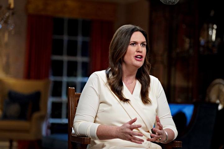 Arkansas Gov. Sarah Huckabee Sanders speaks in February.