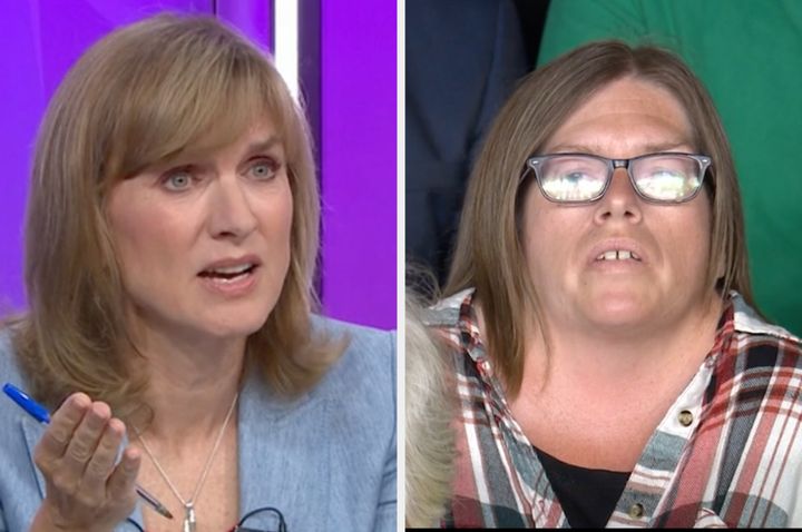 Fiona Bruce speaking to Claire Chambers on BBC Question Time about using food banks