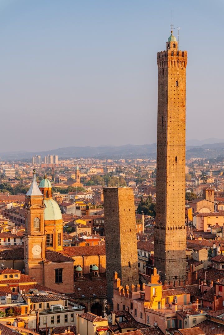 Rooftops and towers in Bologna, Emilia Romagna, Italy.