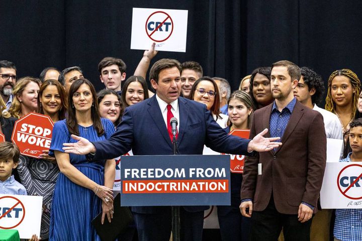 In April 2022, Florida Gov. Ron DeSantis signs HB 7, known as the "Stop WOKE Act," whose acronym stands for Wrongs to our Kids and Employees.