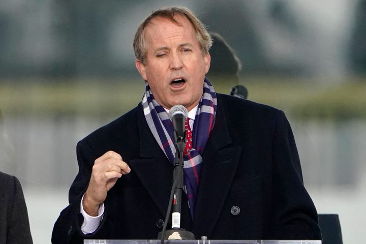 Texas Attorney General Ken Paxton speaks at then-President Donald Trump's rally on Jan. 6, 2021, just before rioters stormed the Capitol. 
