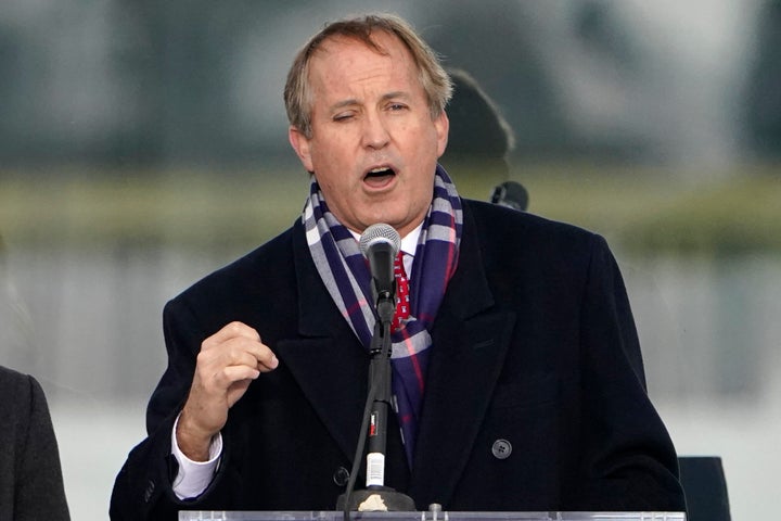 Texas Attorney General Ken Paxton speaks at then-President Donald Trump's rally on Jan. 6, 2021, just before rioters stormed the Capitol. 