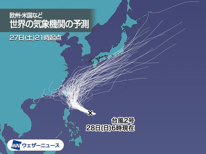 参考 世界各国の気象機関が計算した進路のシミュレーション結果