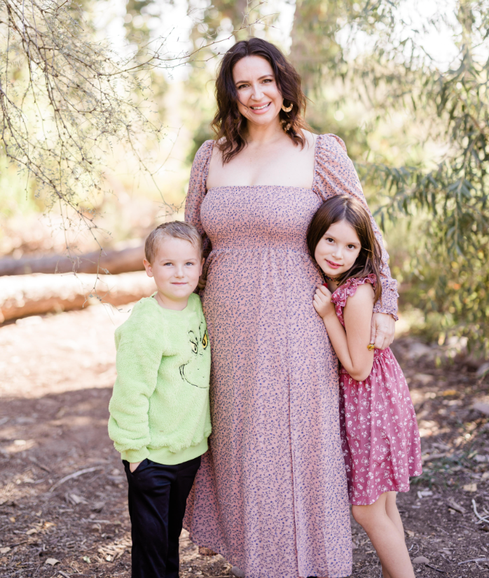 The author with her kids, Ernie and Ruth (2022).