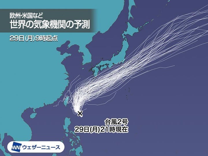 参考 世界各国の気象機関が計算した進路のシミュレーション結果