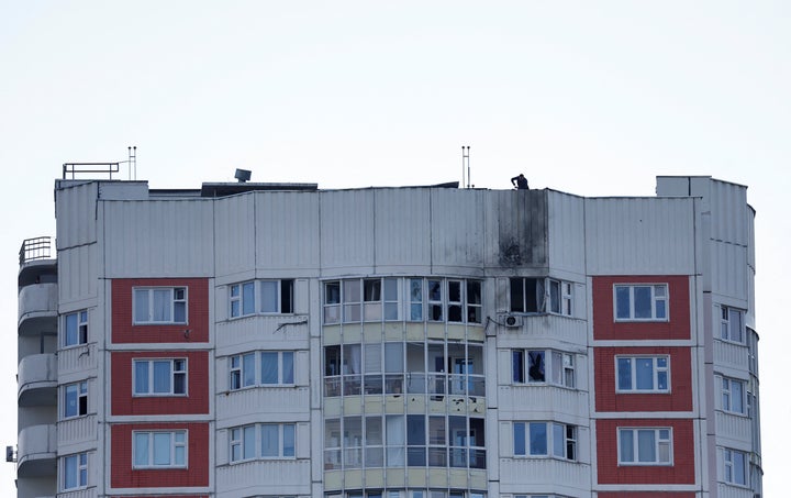 A view shows a damaged multi-storey apartment block following a reported drone attack in Moscow, Russia, May 30, 2023.