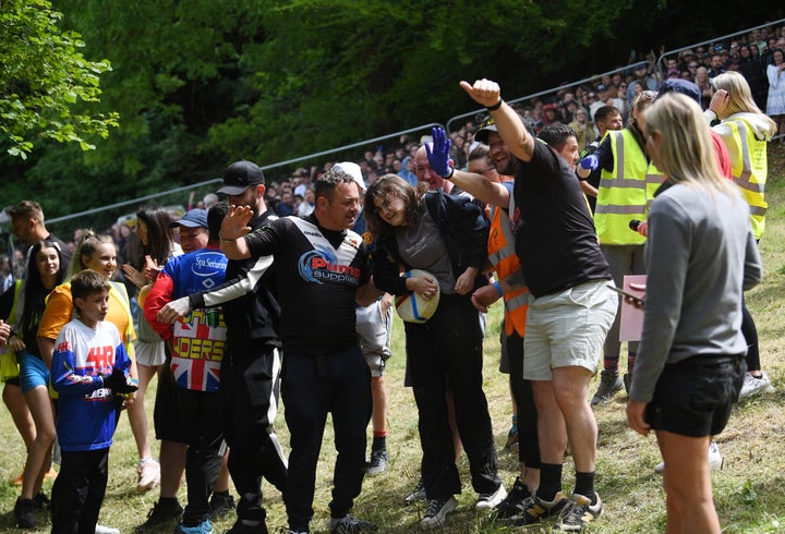 The women's race champion received medical attention following her victory.