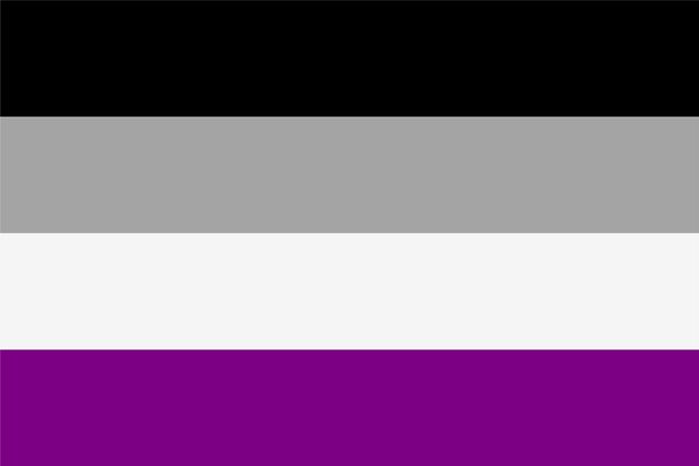 アセクシュアルのフラッグは、上から、黒、灰色、白色、紫色の4本の横縞が並んだデザイン。