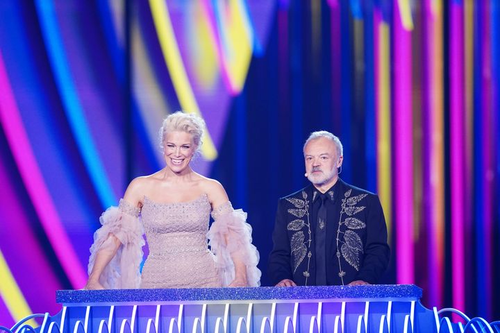 Hannah Waddingham on stage with Graham Norton at Eurovision