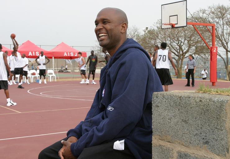 Lance Blanks, assistant general manager for the Cleveland Cavaliers, gives an interview during Day 1 of the "Basketball Without Borders" African camp on Sept. 7, 2005, in Johannesburg, South Africa. 