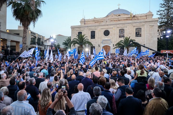 Στιγμιότυπο από την ομιλία του Κυριάκου Μητσοτάκη στο Ηράκλειο της Κρήτης