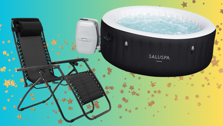 A zero gravity chair and inflatable hot tub