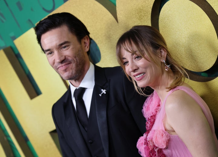 Tom Pelphrey and Kaley Cuoco attend the HBO Emmys Party at the San Vicente Bungalows on September 12, 2022 in West Hollywood, California.