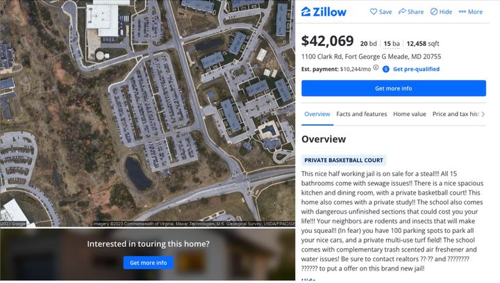 A group of seniors at Meade High School in Fort Meade, Maryland, attempted to prank the school by listing the property in a now-deleted Zillow post.