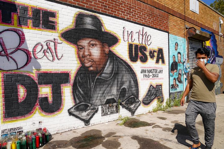 A street art mural of rap pioneer Jam Master Jay of Run-DMC, by artist Art1Airbrush.
