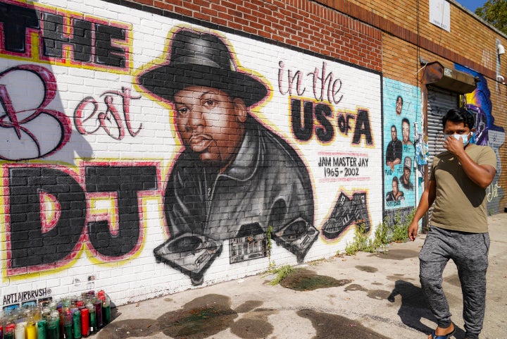 A street art mural of rap pioneer Jam Master Jay of Run-DMC, by artist Art1Airbrush.