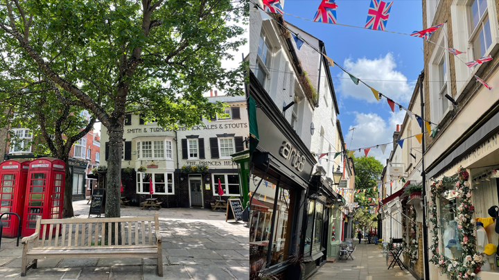 The Prince's Head pub (left) and Paved Court — two familiar sights for "Ted Lasso" viewers.