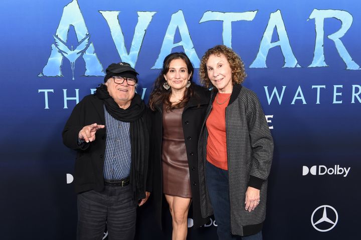 Danny DeVito, Lucy DeVito and Rhea Perlman at the premiere of "Avatar: The Way of Water" at the Dolby Theatre on Dec. 12, 2022, in Los Angeles.