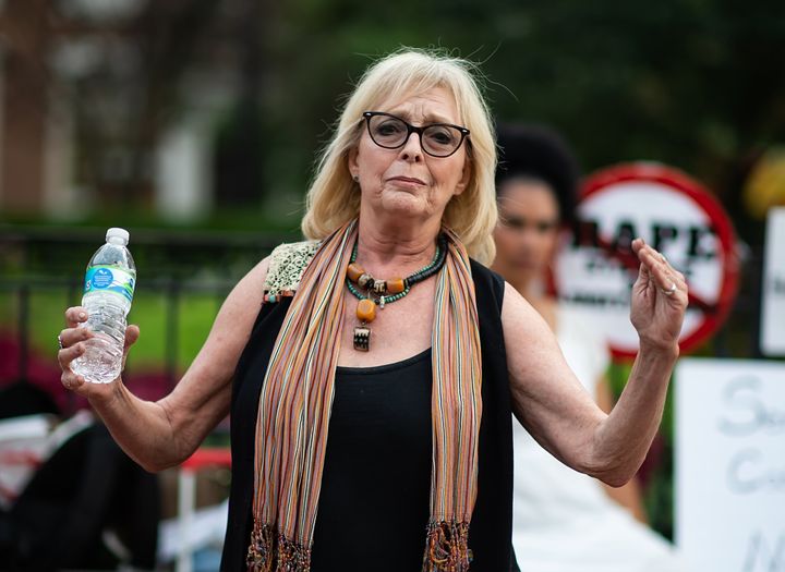 Victoria Valentino attends a vigil for survivors protesting Bill Cosby's overturned conviction in Philadelphia in 2021.
