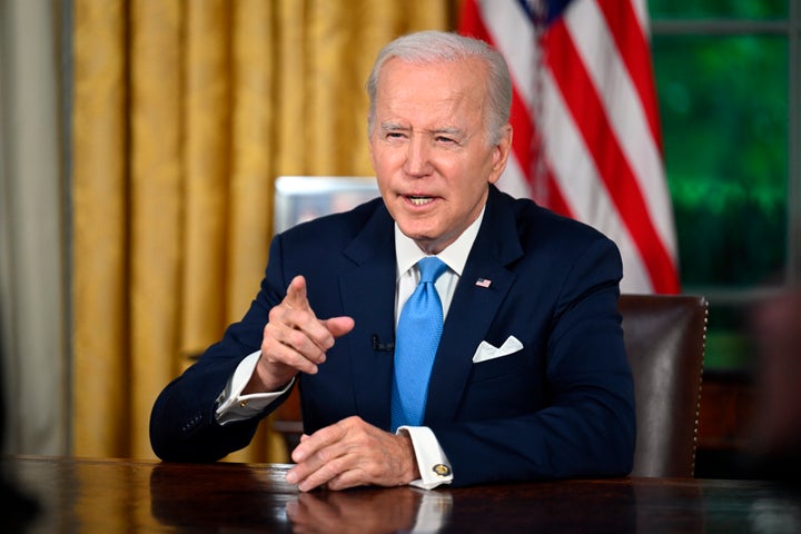 President Joe Biden addresses the nation on the budget deal that lifts the federal debt limit and averts a U.S. government default, from the Oval Office of the White House in Washington, Friday, June 2, 2023. (Jim Watson/Pool via AP)