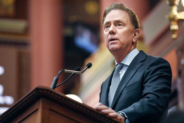 FILE - Connecticut Gov. Ned Lamont delivers the State of the State during opening session at the State Capitol, Feb. 5, 2020, in Hartford, Conn.