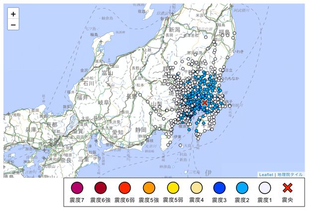 千葉県を震源とする地震