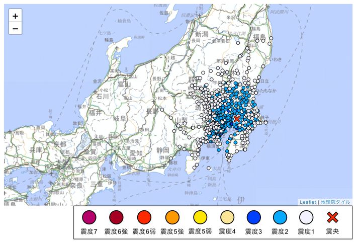 千葉県を震源とする地震