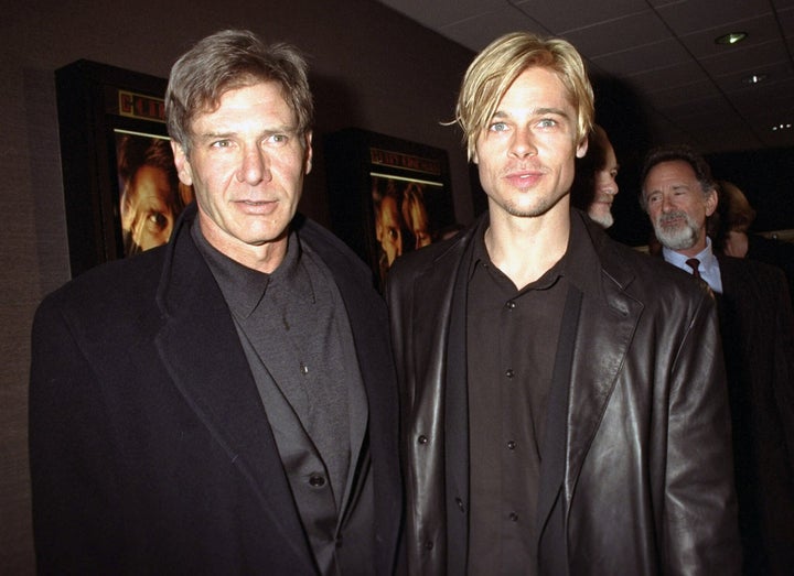Harrison Ford and Brad Pitt at the premiere of "The Devil's Own" at Cinema One Theater.