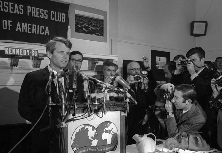 Robert Kennedy speaks at a press conference on April 1, 1968, in New York City.