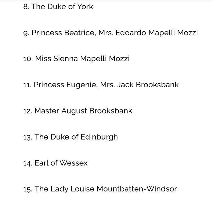 A screenshot from the Royal Family's "Succession" page on its website.