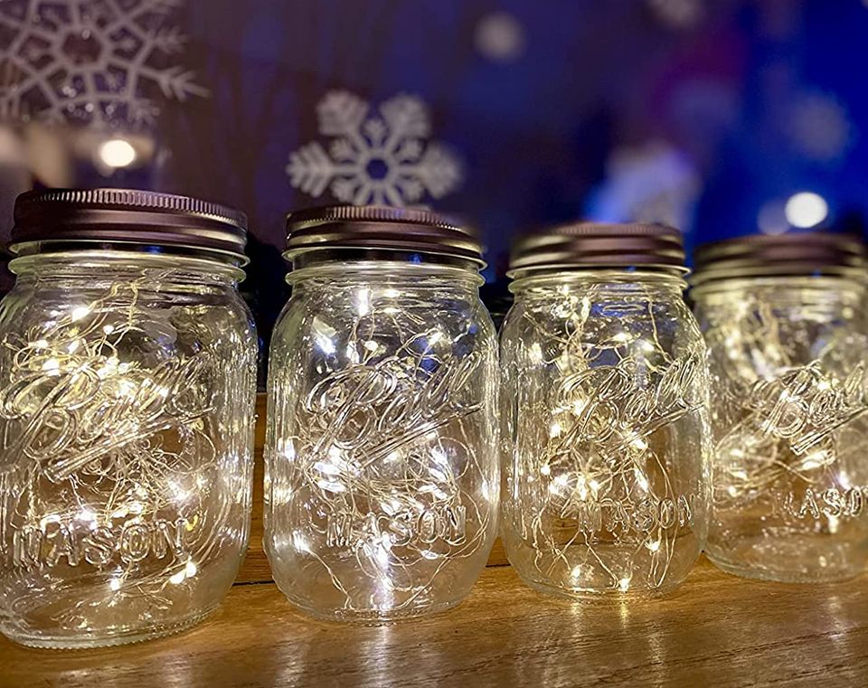 A set of eight solar-powered jar lanterns