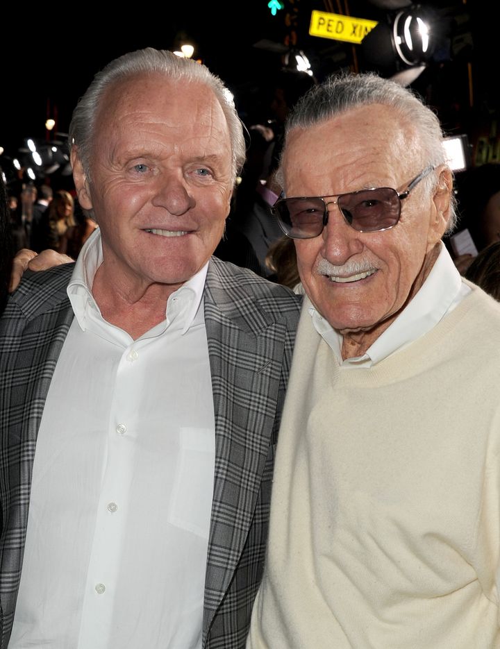 Anthony Hopkins with Marvel Comics pioneer Stan Lee at the premiere of "Thor: The Dark World" in 2013.