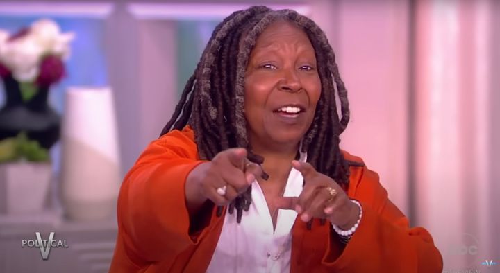 Whoopi gesturing to The View's off-screen crew