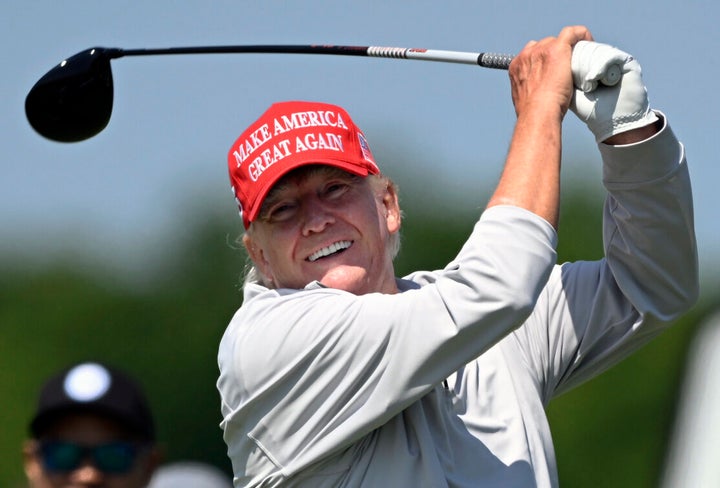 Donald Trump played in a pro-am tournament for LIV Golf at his Trump National Golf Club on May 25, 2023, in Sterling, Virginia.