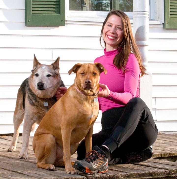 The author with her dogs, Scruggs (left) and Lucinda.