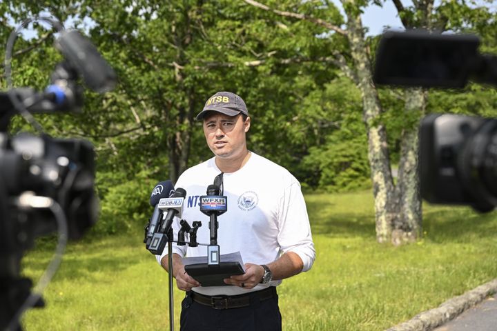 Adam Gerhardt, senior aviation accident investigator at the National Transportation Safety Board, speaks to the press after the plane crash in Virginia.